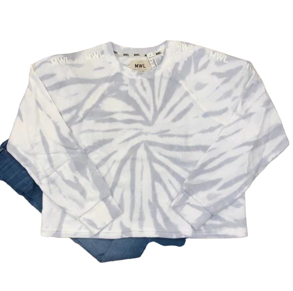 NWT Madewell MWL Grey and White Tie-Dye Crop Sweatshirt Tee